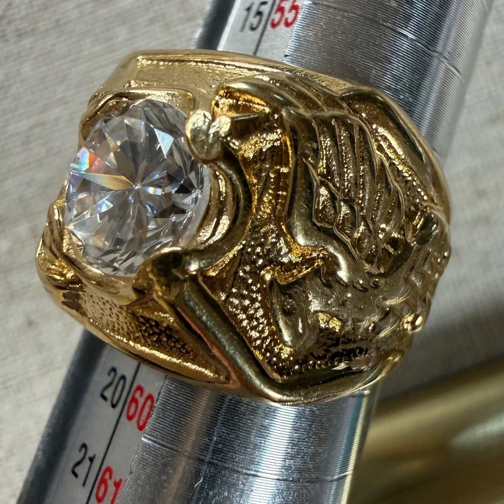 Vintage Seta‎ Mens Gold Tone Eagle Signet Ring Cubic Zirconia Size 8.25 Sopranos